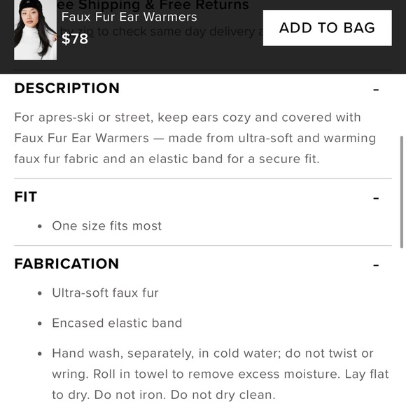 ALO YOGA Faux Fur Ear Warmers Black Fuzzy Headband - Picture 5 of 7